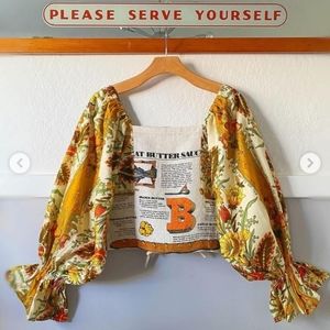 Selena Sanders Tea Towel Top Upcycled Handmade One-of-a-kind M/L